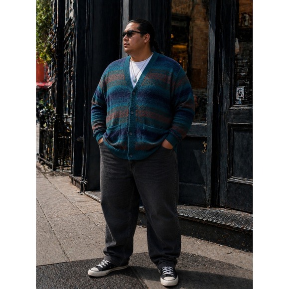 Original Use Other - Original Use Mens XXL Teal Purple Striped Fuzzy Knit Button Front Cardigan NWT